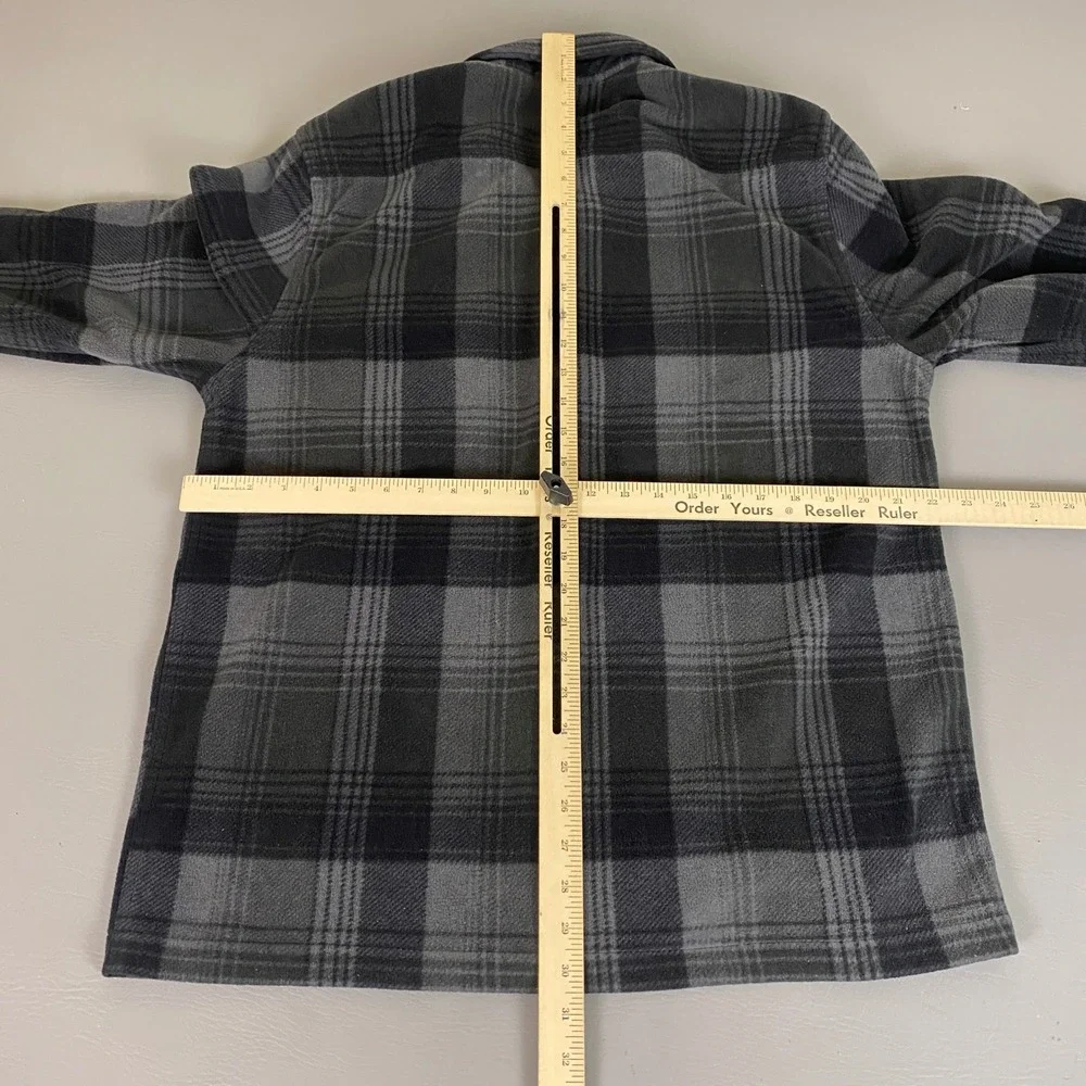 Arizona Jean Co‎ Fleece Shirt Jacket Snap Front Men's Large Grey Black Plaid